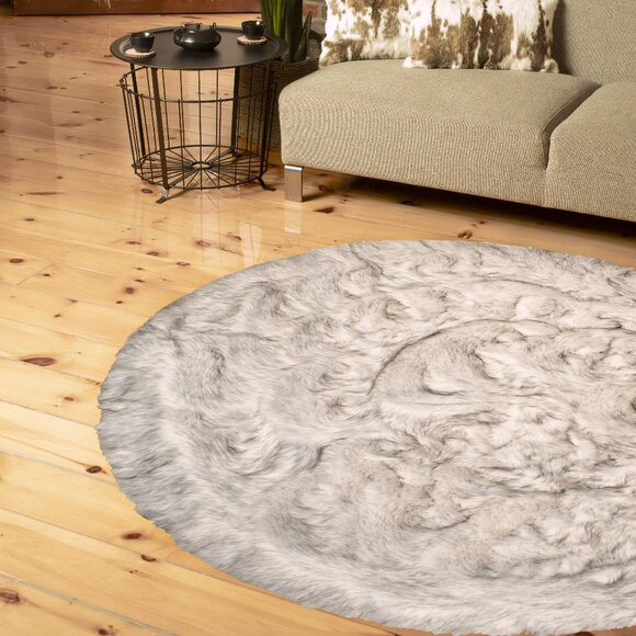 Luxe Home Decor Arlington Faux Sheepskin Circular Rug | 1-Piece | Gradient grey - Picture 2 of 3